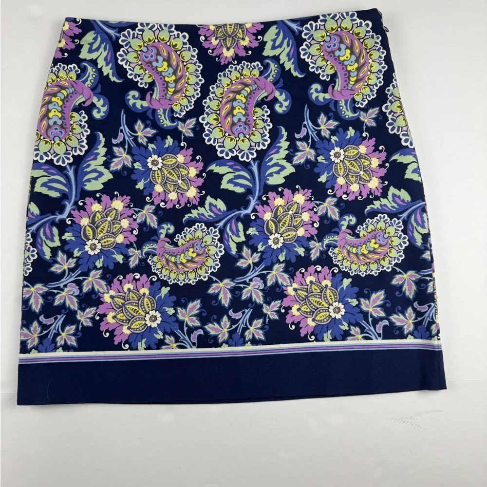 Talbots Navy Floral paisley canvas pencil skirt size 8